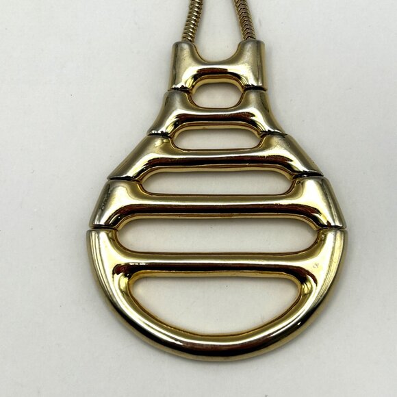 Vintage Castlecliff Statement Pendant Necklace Gold Tone Modernist Signed - Picture 9 of 11